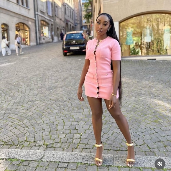 Zara gold button knit mini dress pink - Picture 12 of 12